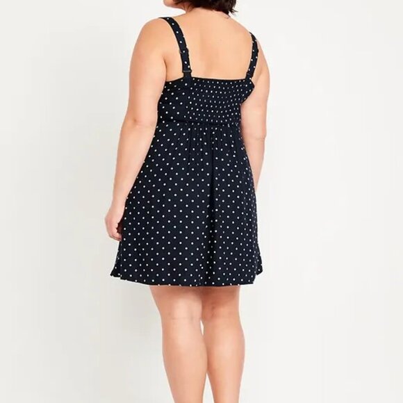Navy Blue White Polka V-Neck Fit & Flare Mini Slip Dress 90s Style Size XXL - Picture 3 of 9